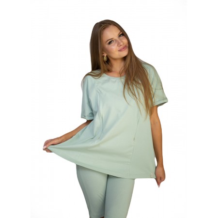 Комплект велосипедки і футболка для вагітних oversize з секретом для годування Оливковий